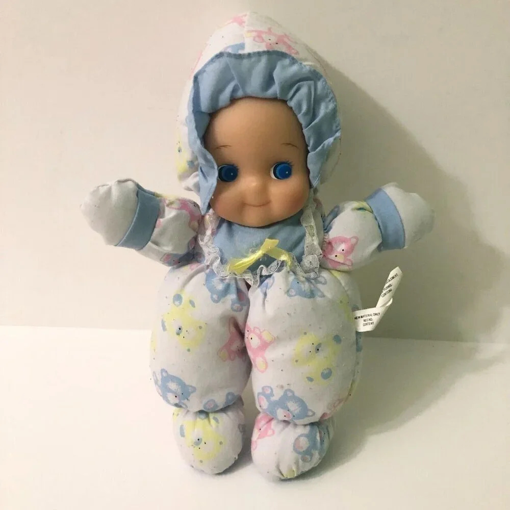Vintage Baby  Doll Plush Rubber Face 11 Inch Tall Puffalump Style Doll